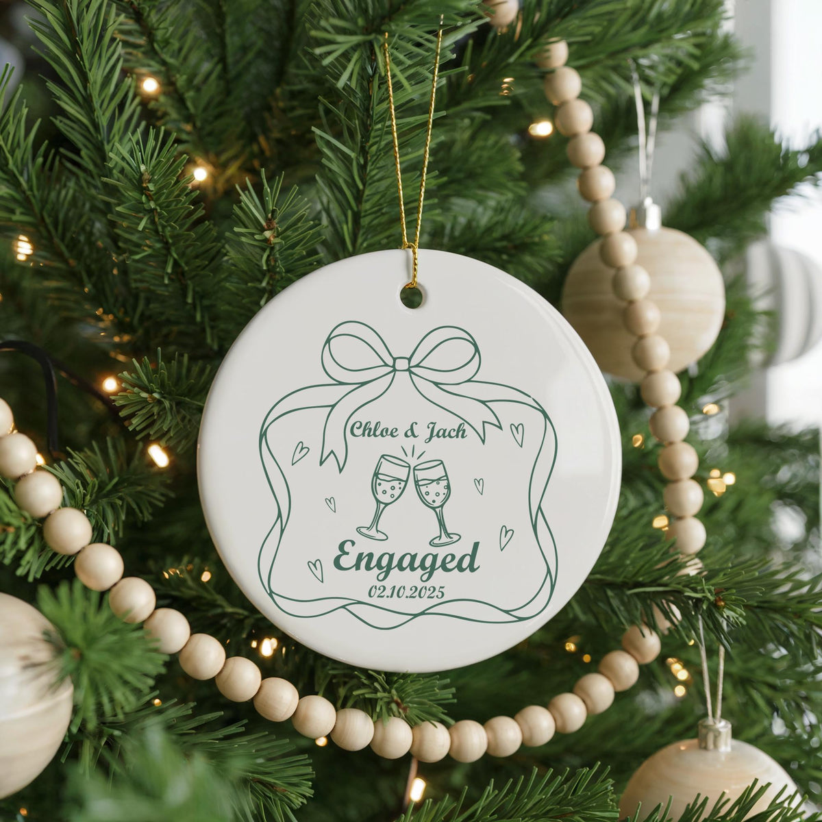 Personalized Engagement Christmas Ornament, Ceramic Couple Keepsake