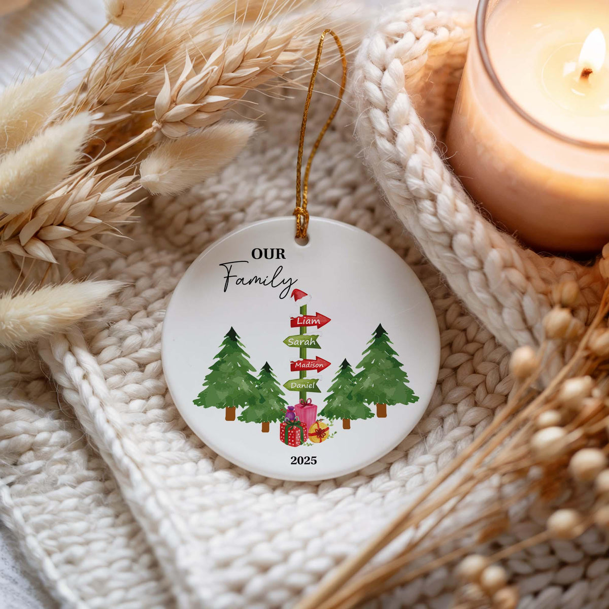 Custom Name Our Family Christmas Ornament, Family Of Four Ceramic Keepsake
