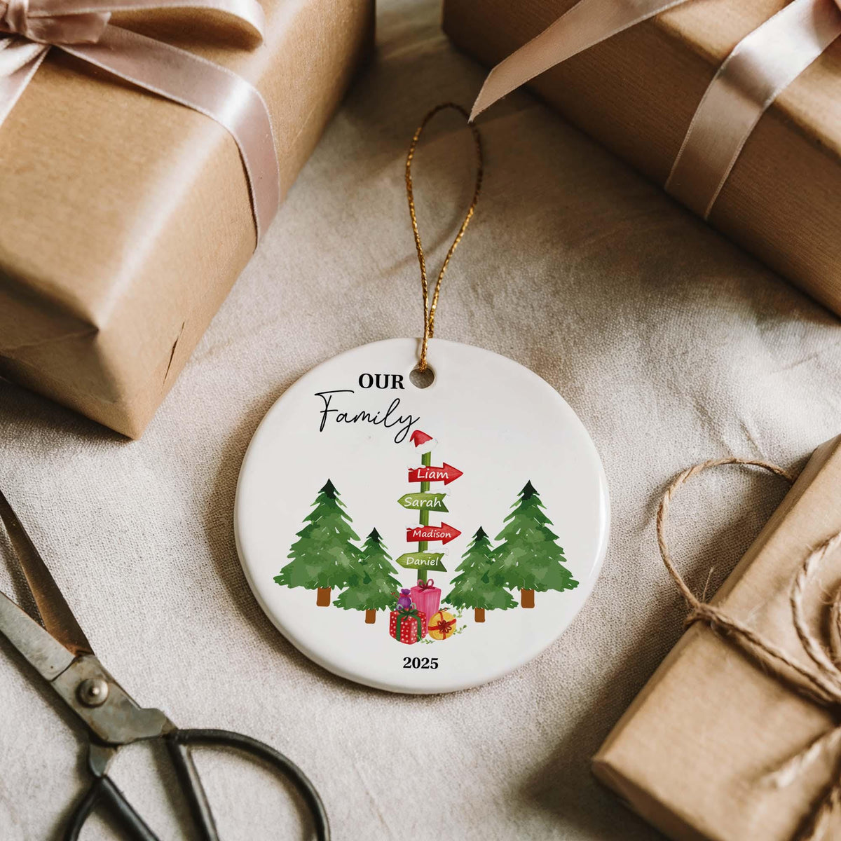 Custom Name Our Family Christmas Ornament, Family Of Four Ceramic Keepsake