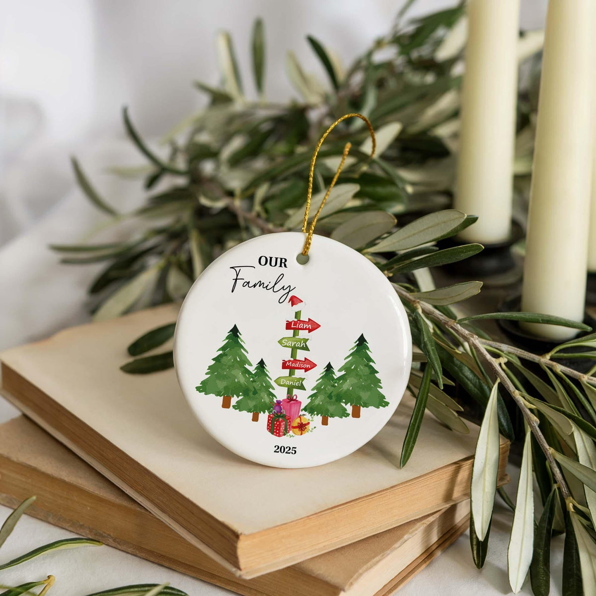 Custom Name Our Family Christmas Ornament, Family Of Four Ceramic Keepsake