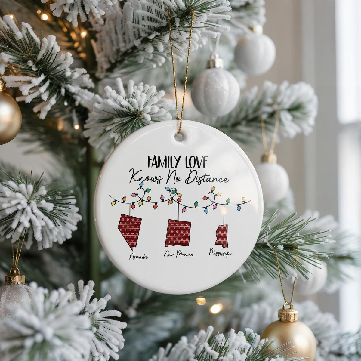 Personalized State Ceramic Christmas Ornament, Long Distance Family Keepsake
