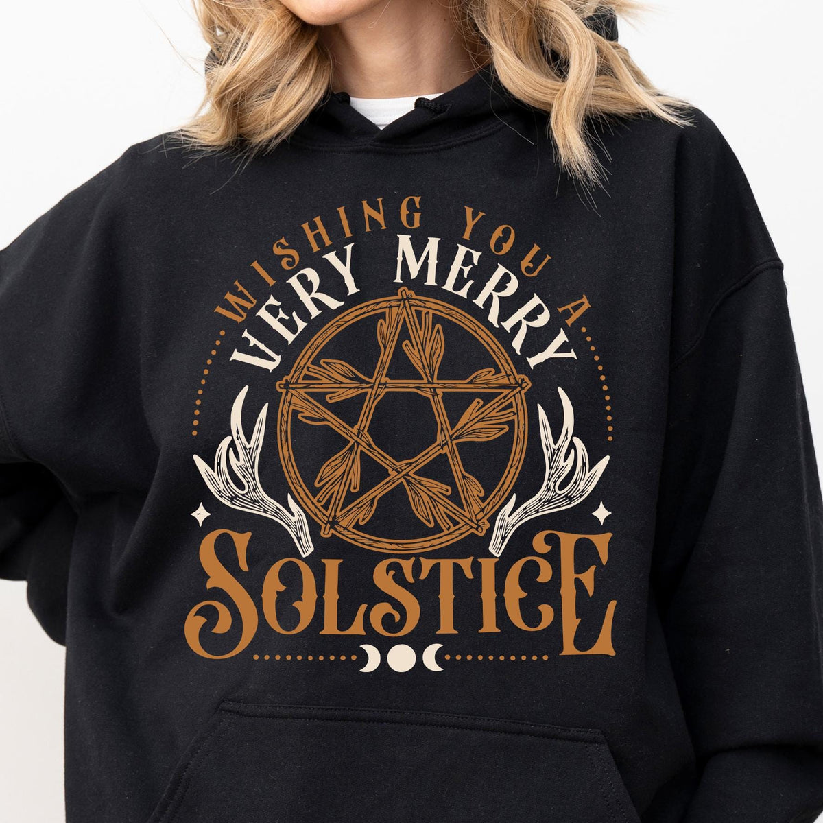 Wishing You A Very Merry Solstice Hoodie, Pagan Christmas Solstice Sweatshirt, Pentagram Winter Solstice Sweater, Witchy Friend Yule Gift