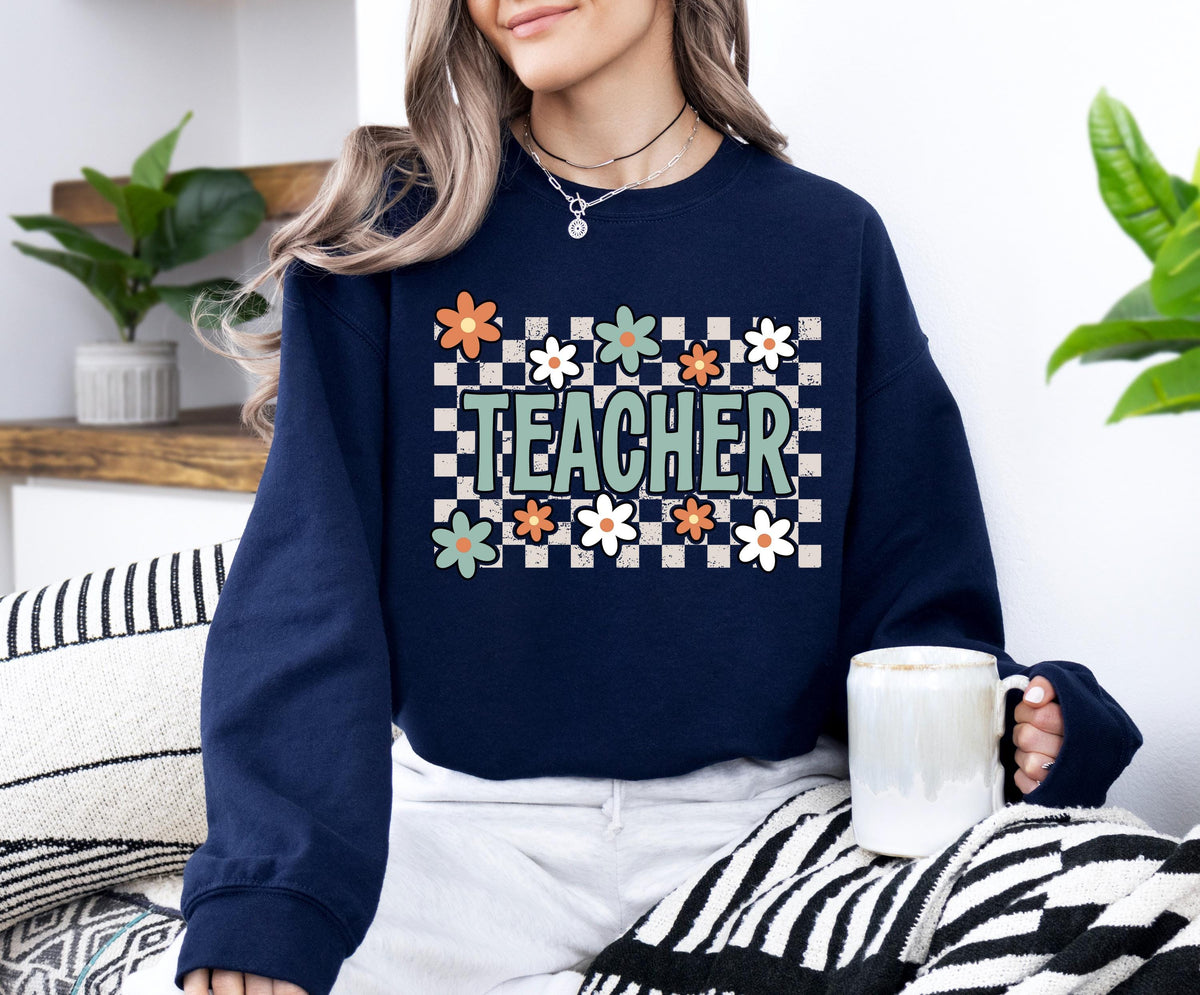 Floral Teacher Sweatshirt, Boho Teacher Hoodie, Teacher Appreciation Sweat, Back to School Gift, School Life Crewneck, Teacher Team Sweater
