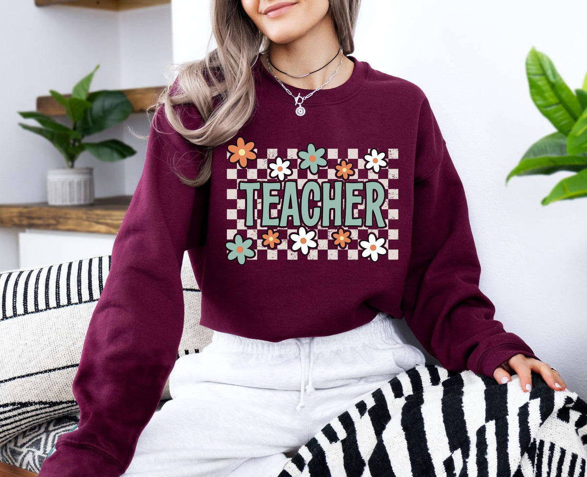 Floral Teacher Sweatshirt, Boho Teacher Hoodie, Teacher Appreciation Sweat, Back to School Gift, School Life Crewneck, Teacher Team Sweater