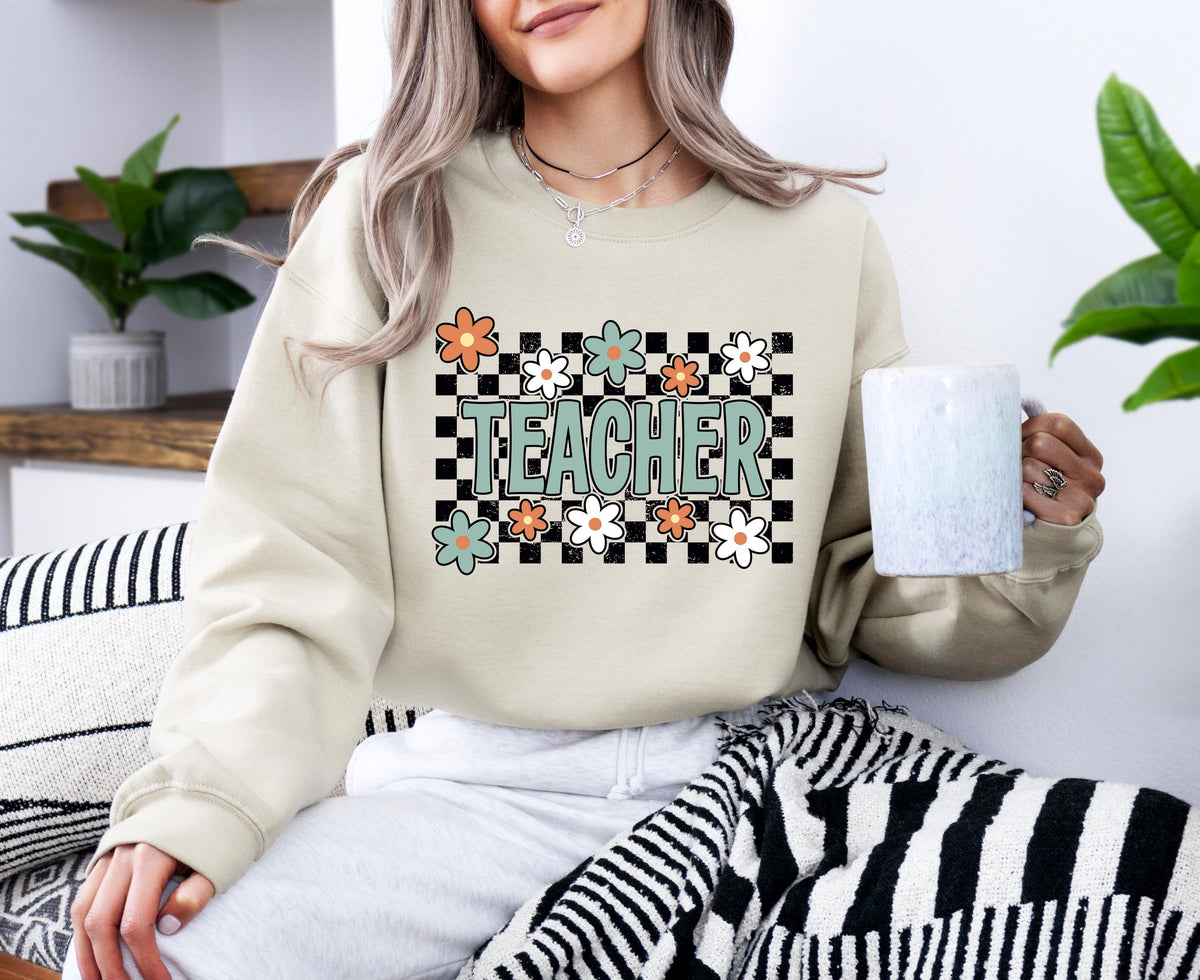 Floral Teacher Sweatshirt, Boho Teacher Hoodie, Teacher Appreciation Sweat, Back to School Gift, School Life Crewneck, Teacher Team Sweater