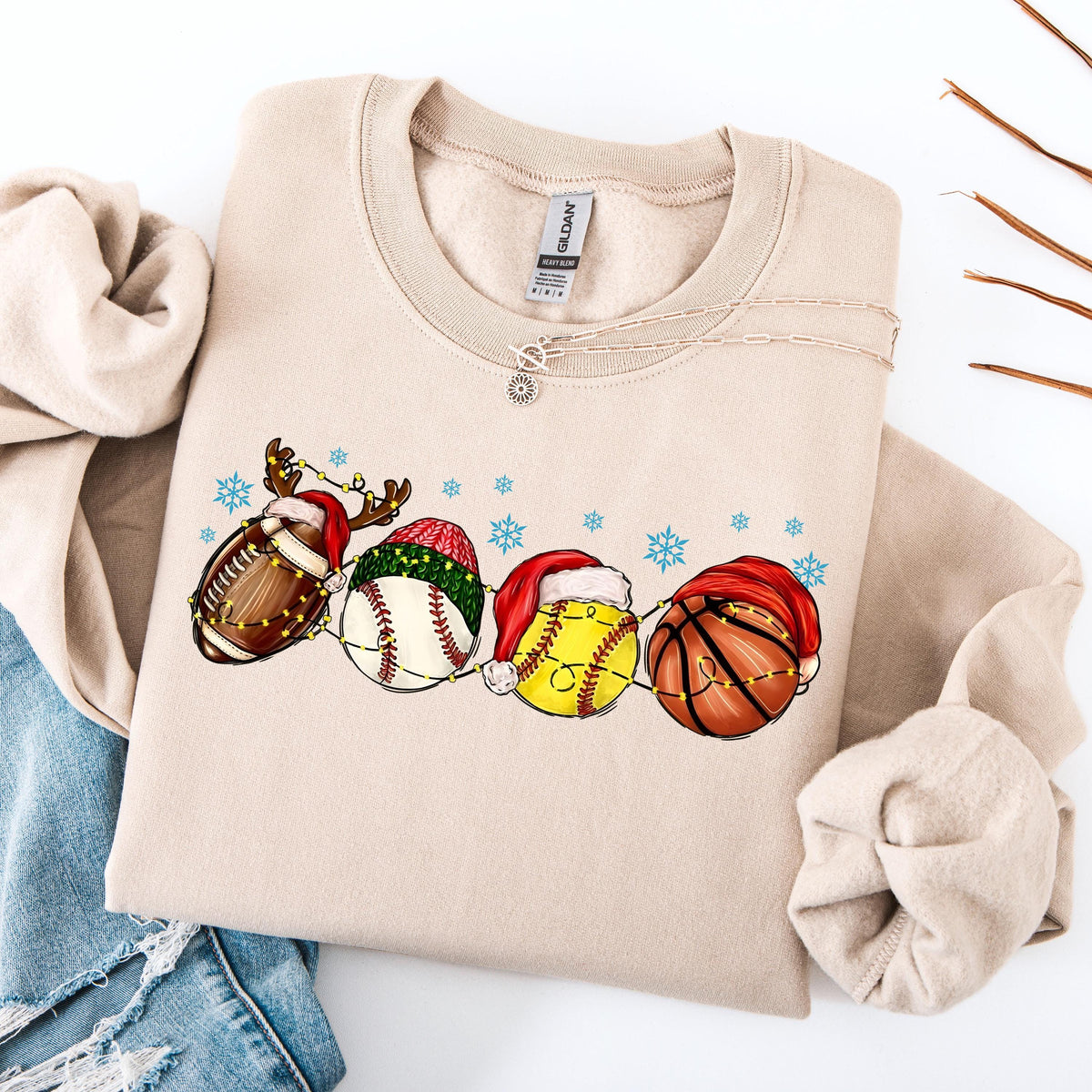 Christmas Festive Sports Fan Sweatshirt, Xmas Season Theme Sport Balls Hoodie, Christmas Festive Sport Mom Sweater, Sport Lover Xmas Gift