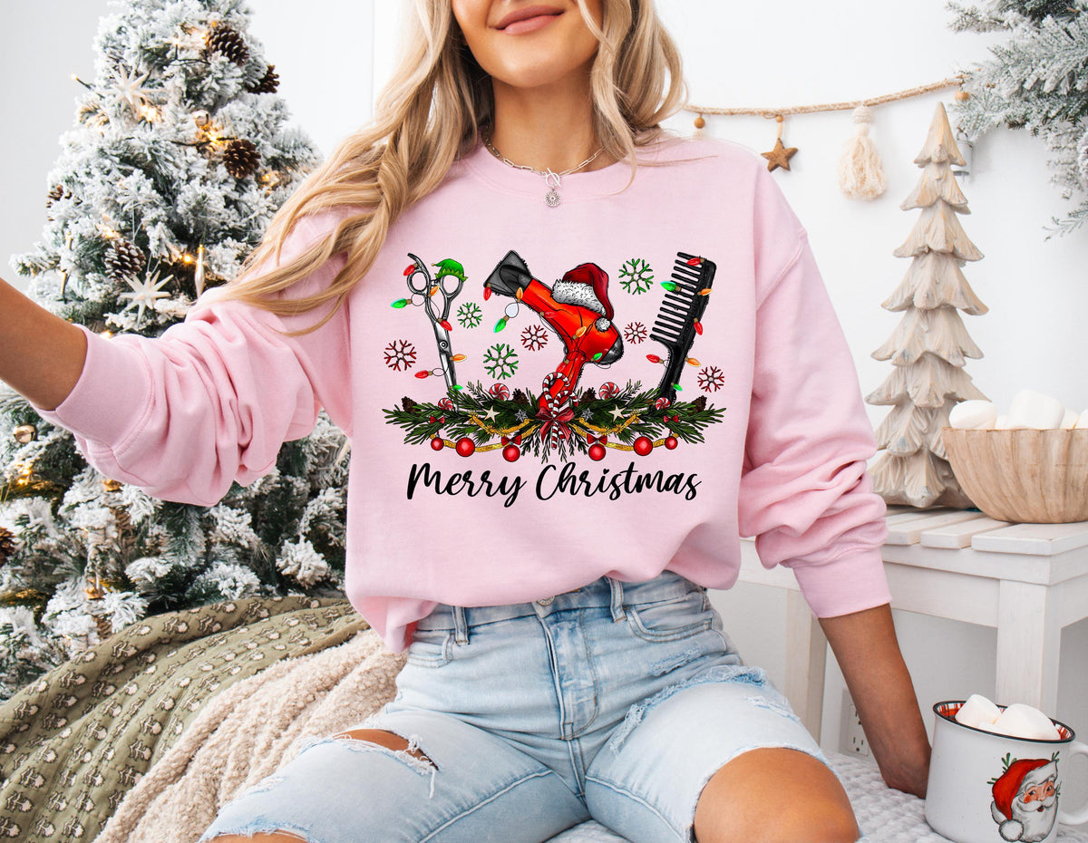 Ornament Theme Merry Christmas Hair Dresser Sweatshirt, Christmas Season Hair Salon Employee Hoodie, Hair Stylist Wife Xmas Gift Sweater
