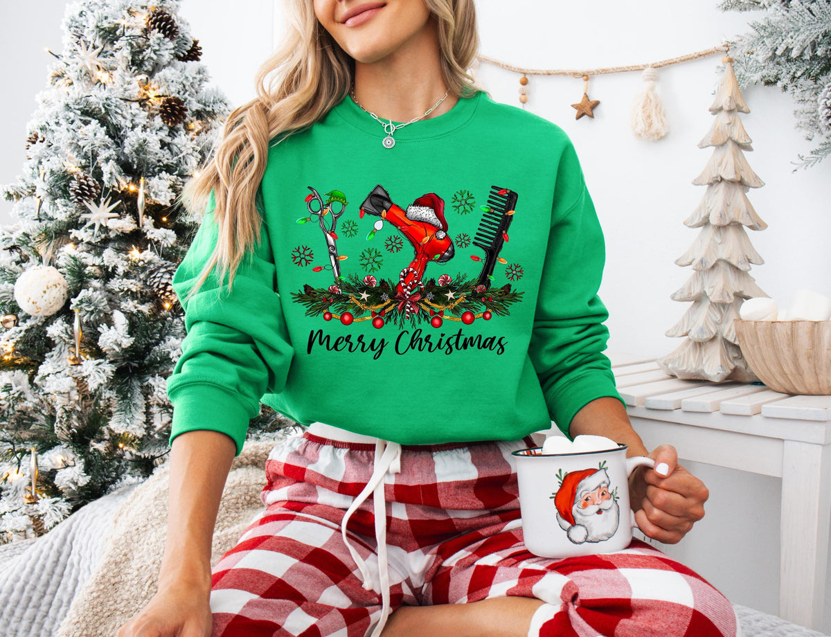 Ornament Theme Merry Christmas Hair Dresser Sweatshirt, Christmas Season Hair Salon Employee Hoodie, Hair Stylist Wife Xmas Gift Sweater