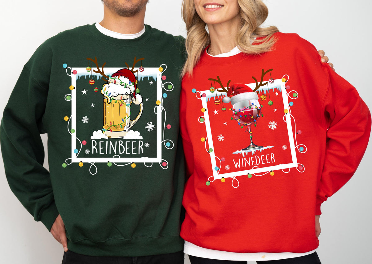 Reinbeer & Winedeer Xmas Sweatshirt, Christmas Couple Matching Sweater, Xmas Drinking Crewneck, Christmas Couple Gift, Xmas Holiday Hoodie