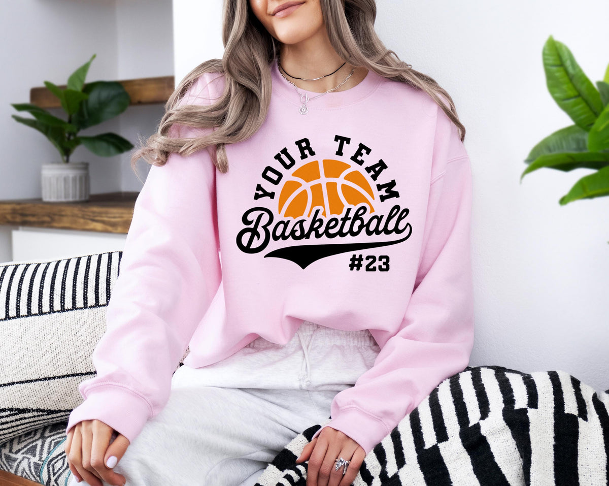 Custom Basketball Sweatshirt, Basketball Player Sweater, Basketball Lover Gift, Basketball Your Team Hoodie, Basketball Season Crewneck
