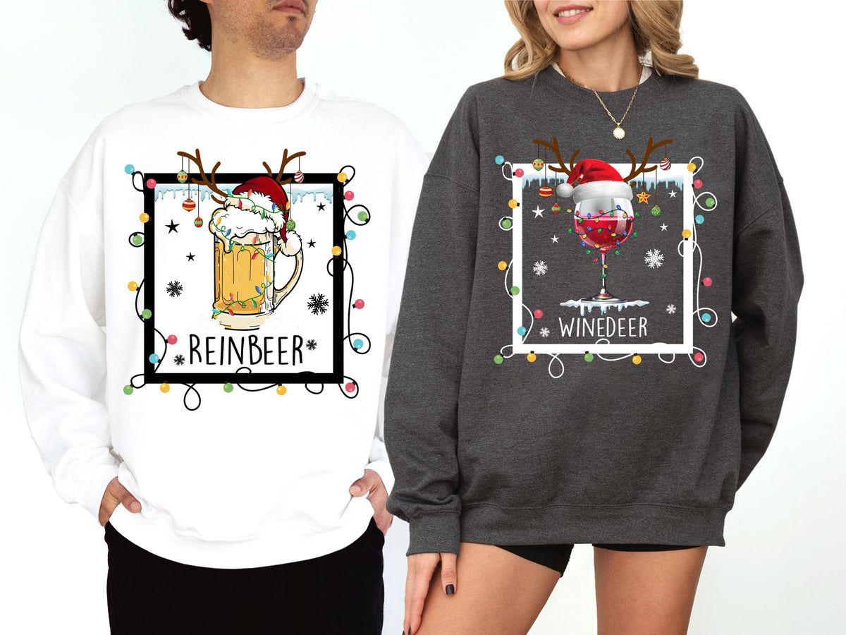 Reinbeer & Winedeer Xmas Sweatshirt, Christmas Couple Matching Sweater, Xmas Drinking Crewneck, Christmas Couple Gift, Xmas Holiday Hoodie