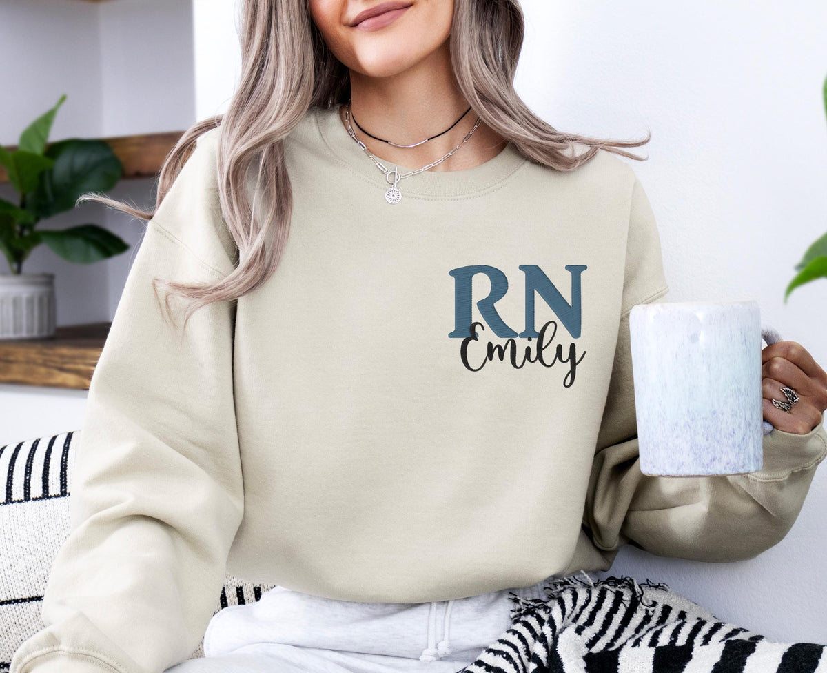RN Embroidery Sweatshirt, Custom Registered Nurse Hoodie, Nurse Week Gift for School, Nurse Squad Sweater, Embroidery Nursing Student