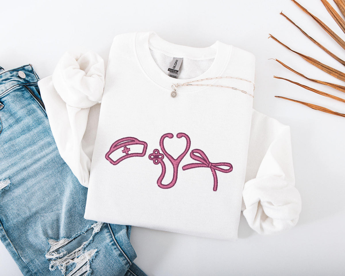 Nurse Embroidered Sweatshirt, ER Nurse Embroidery Sweater, Nurse Stethoscope Hoodie, RN Nurse Sweater, ICU Nurse Team Sweatshirt