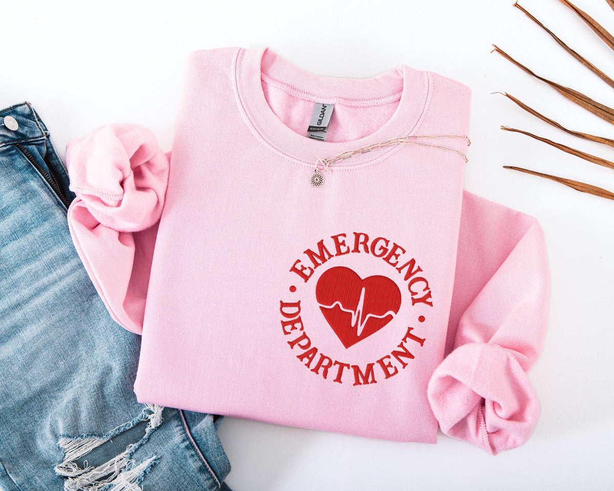 Emergency Department Embroidery Sweatshirt, ER Nurse Embroidered Sweater, ED Nurse Hoodie, ER Squad Sweater Gift, Nursing School Sweater