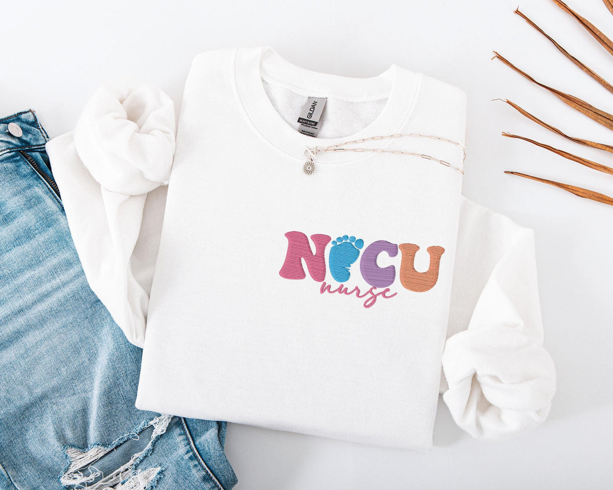NICU Nurse Embroidery Sweatshirt, ER Nurse Embroidered Sweater, RN Nurse Sweater, ICU Nurse Team Sweat, Nursing School Student Hoodie