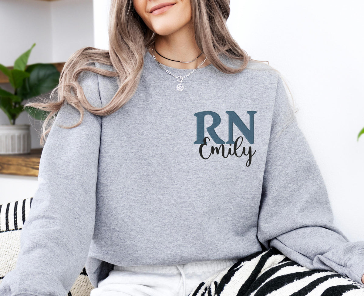 RN Embroidery Sweatshirt, Custom Registered Nurse Hoodie, Nurse Week Gift for School, Nurse Squad Sweater, Embroidery Nursing Student