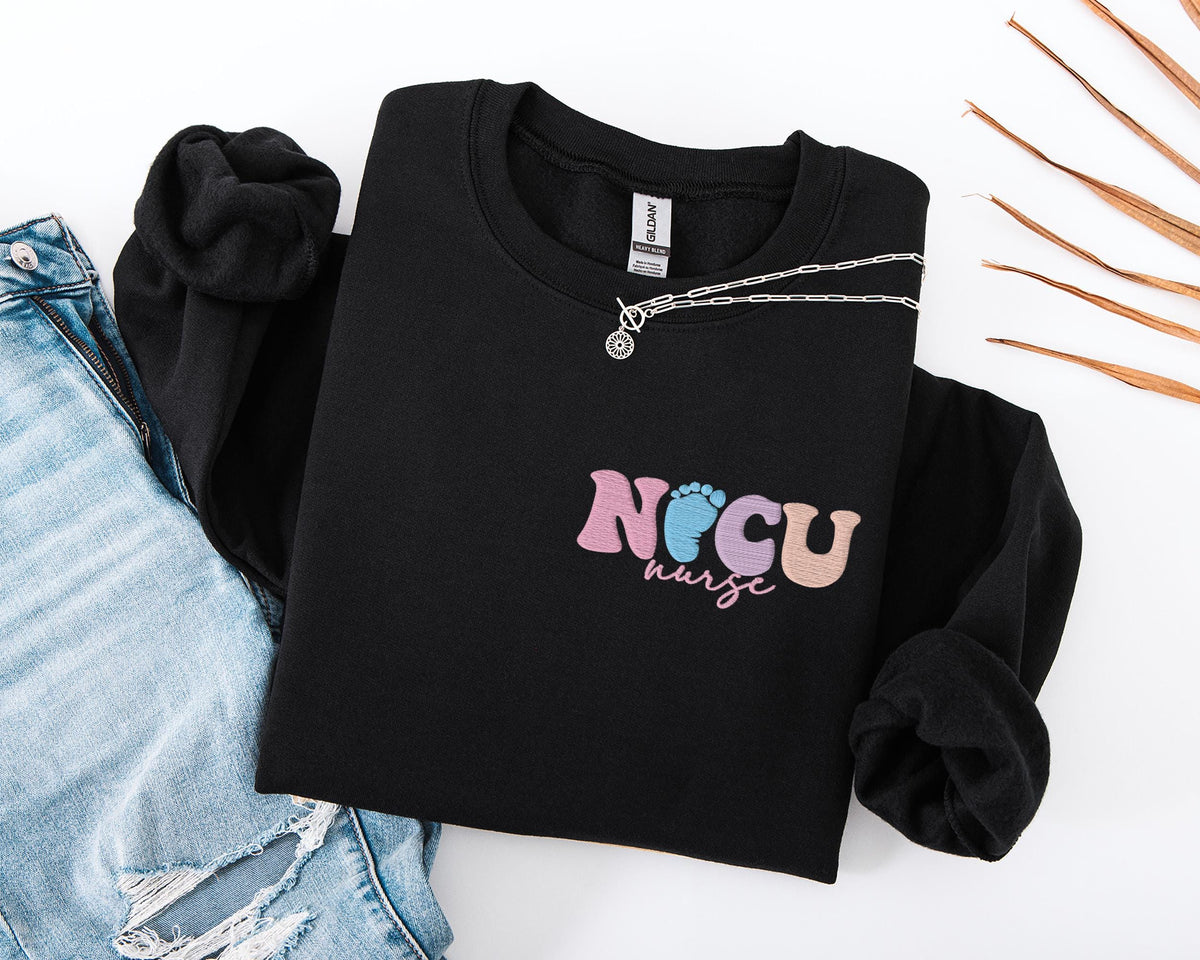 NICU Nurse Embroidery Sweatshirt, ER Nurse Embroidered Sweater, RN Nurse Sweater, ICU Nurse Team Sweat, Nursing School Student Hoodie