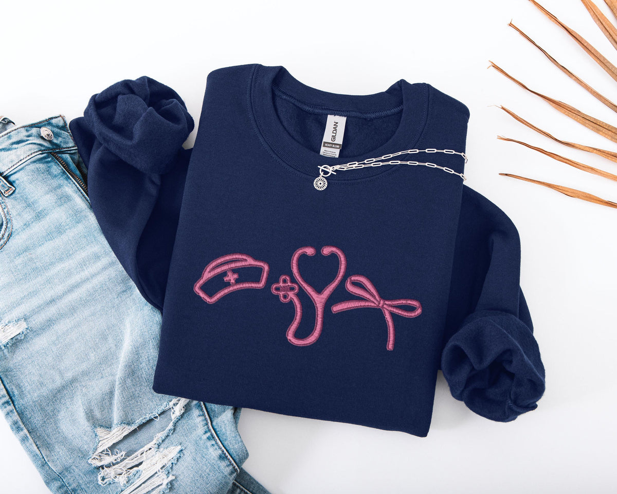 Nurse Embroidered Sweatshirt, ER Nurse Embroidery Sweater, Nurse Stethoscope Hoodie, RN Nurse Sweater, ICU Nurse Team Sweatshirt