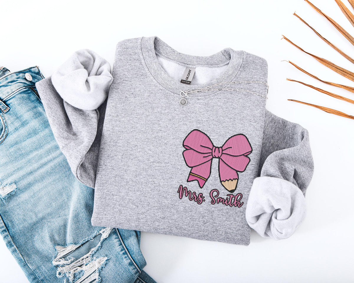 Custom Teacher Embroidery Sweatshirt, Teacher Team Embroidered Sweater, Elementary Teacher Hoodie, New Teacher Gift, Teacher Squad Sweater