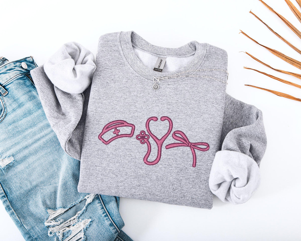 Nurse Embroidered Sweatshirt, ER Nurse Embroidery Sweater, Nurse Stethoscope Hoodie, RN Nurse Sweater, ICU Nurse Team Sweatshirt