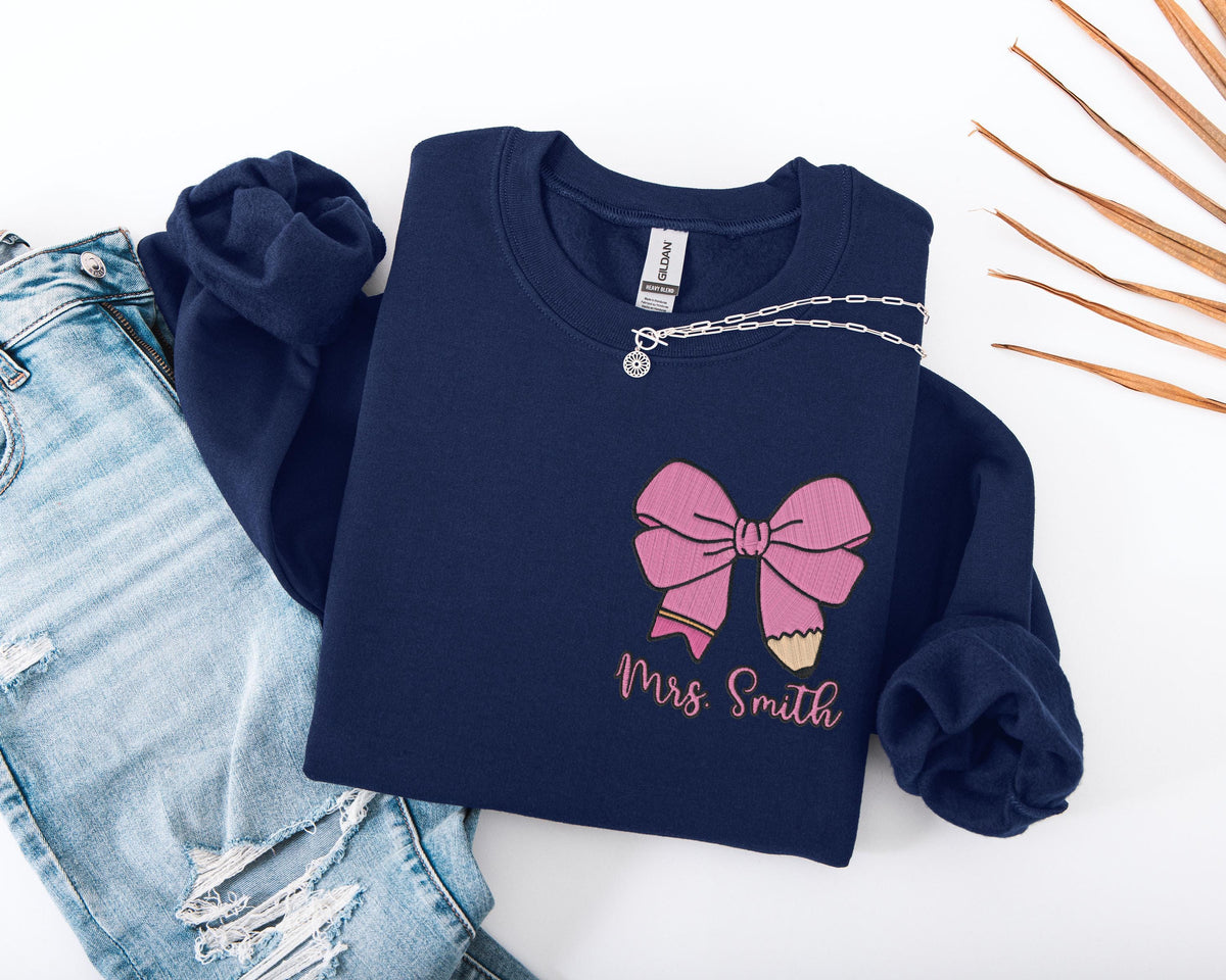 Custom Teacher Embroidery Sweatshirt, Teacher Team Embroidered Sweater, Elementary Teacher Hoodie, New Teacher Gift, Teacher Squad Sweater