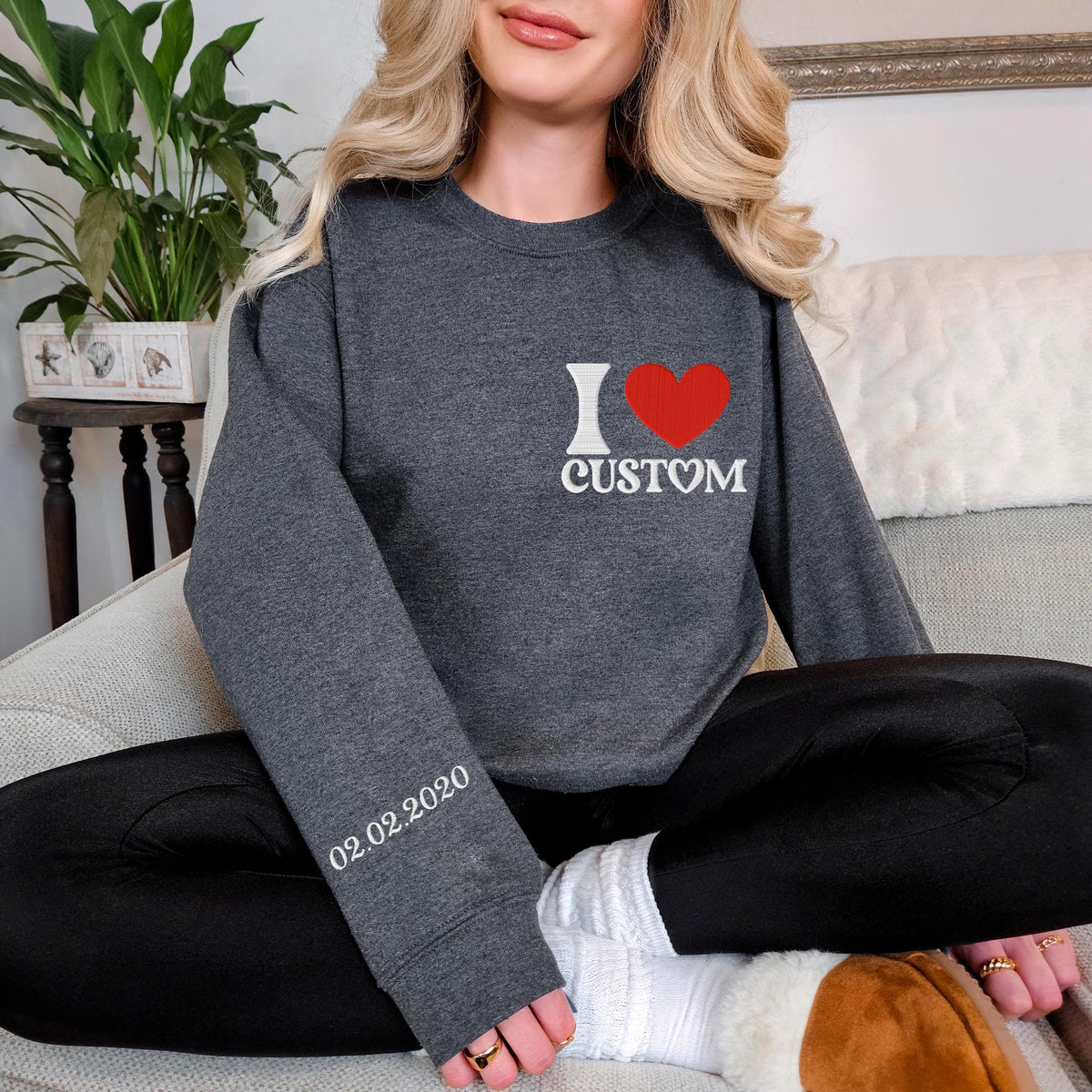 I Love Custom Embroidery Sweatshirt, Custom Anniversary Embroidered Hoodie, Valentines Day Couple Gift, Bridal Shower Sweat, Engagement Gift