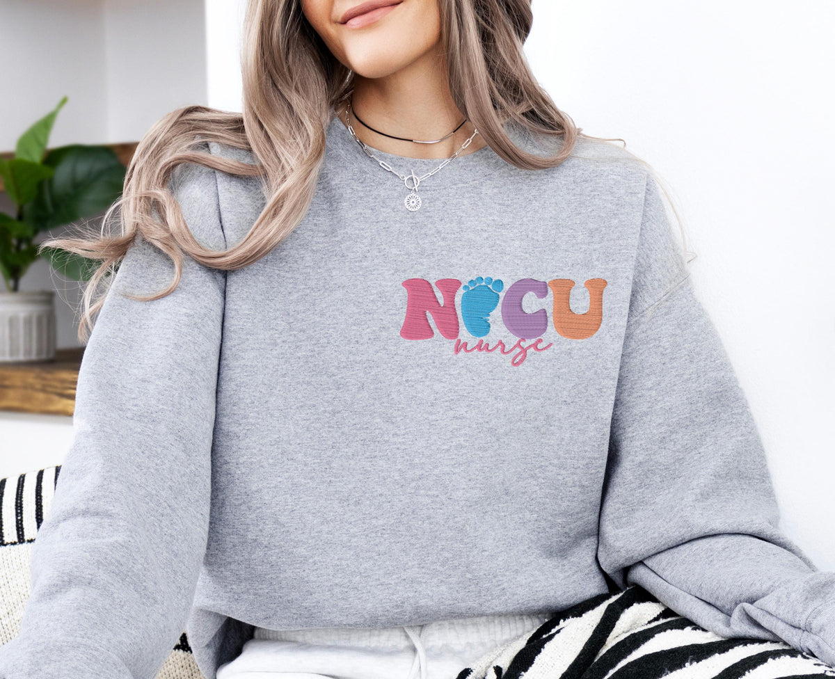 NICU Nurse Embroidery Sweatshirt, ER Nurse Embroidered Sweater, RN Nurse Sweater, ICU Nurse Team Sweat, Nursing School Student Hoodie