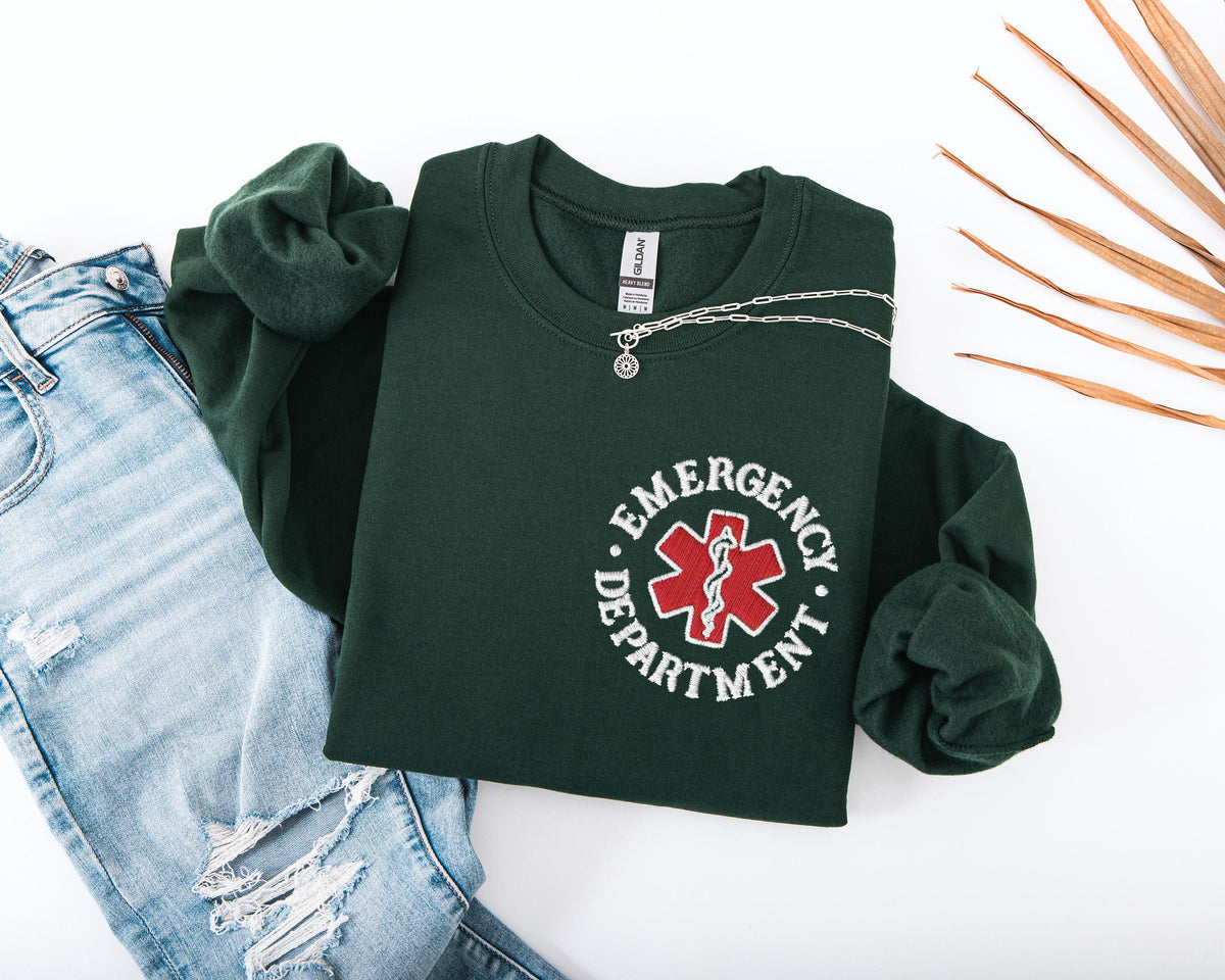 Emergency Department Embroidery Sweatshirt, ED Nurse Hoodie, ER Nurse Embroidered Sweater, ER Squad Sweater Gift, Nursing School Sweater