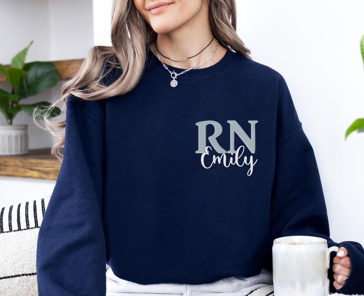 RN Embroidery Sweatshirt, Custom Registered Nurse Hoodie, Nurse Week Gift for School, Nurse Squad Sweater, Embroidery Nursing Student