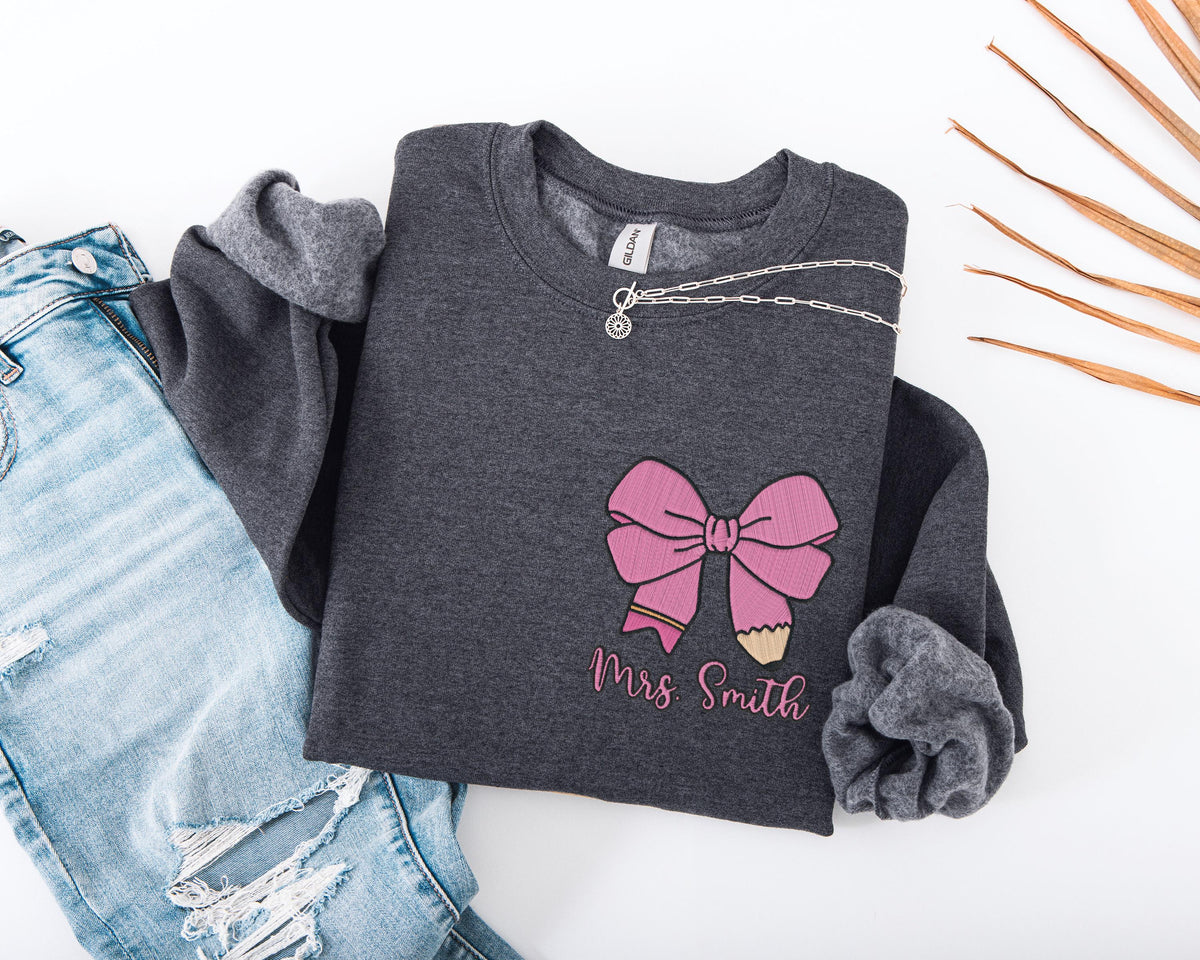 Custom Teacher Embroidery Sweatshirt, Teacher Team Embroidered Sweater, Elementary Teacher Hoodie, New Teacher Gift, Teacher Squad Sweater