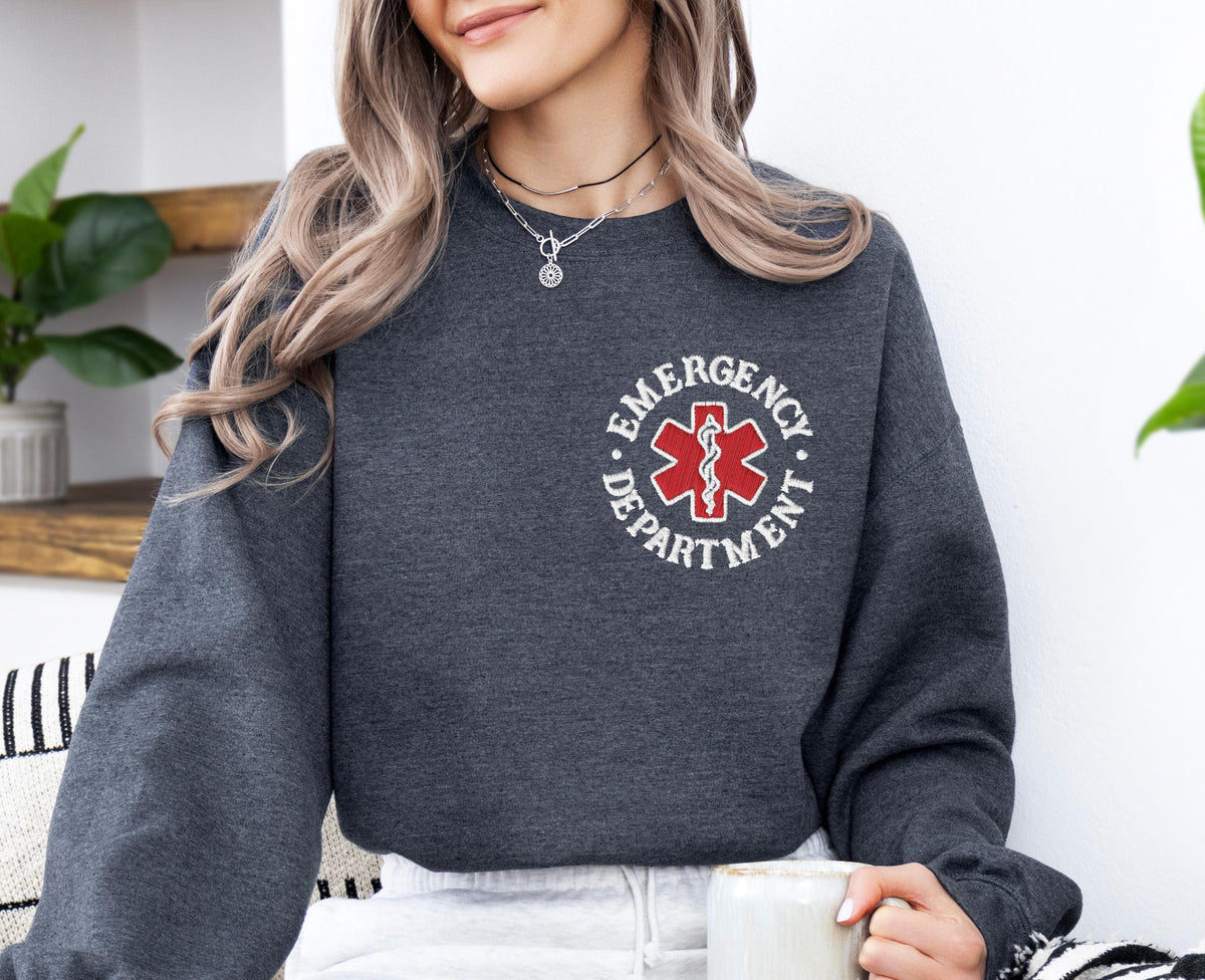Emergency Department Embroidery Sweatshirt, ED Nurse Hoodie, ER Nurse Embroidered Sweater, ER Squad Sweater Gift, Nursing School Sweater