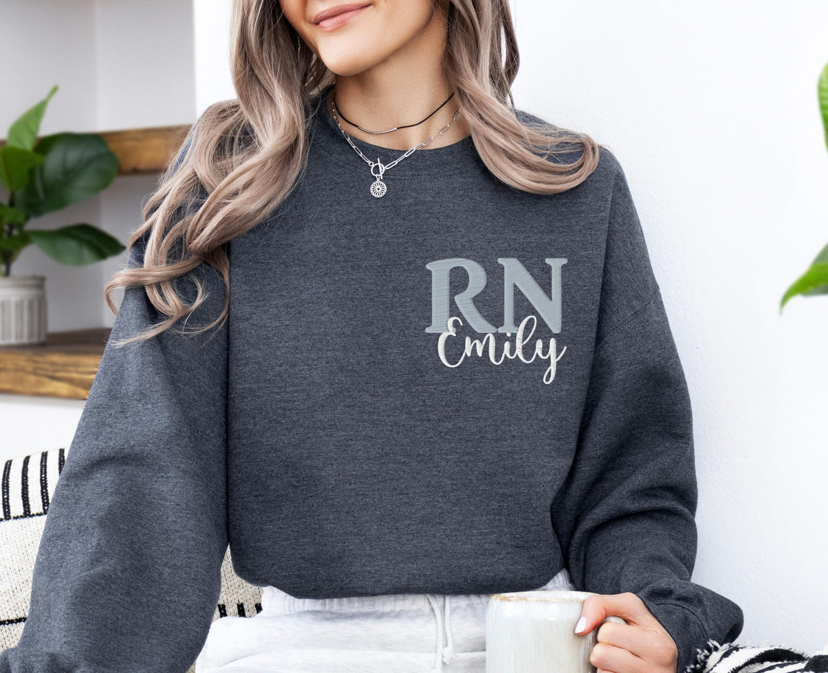 RN Embroidery Sweatshirt, Custom Registered Nurse Hoodie, Nurse Week Gift for School, Nurse Squad Sweater, Embroidery Nursing Student