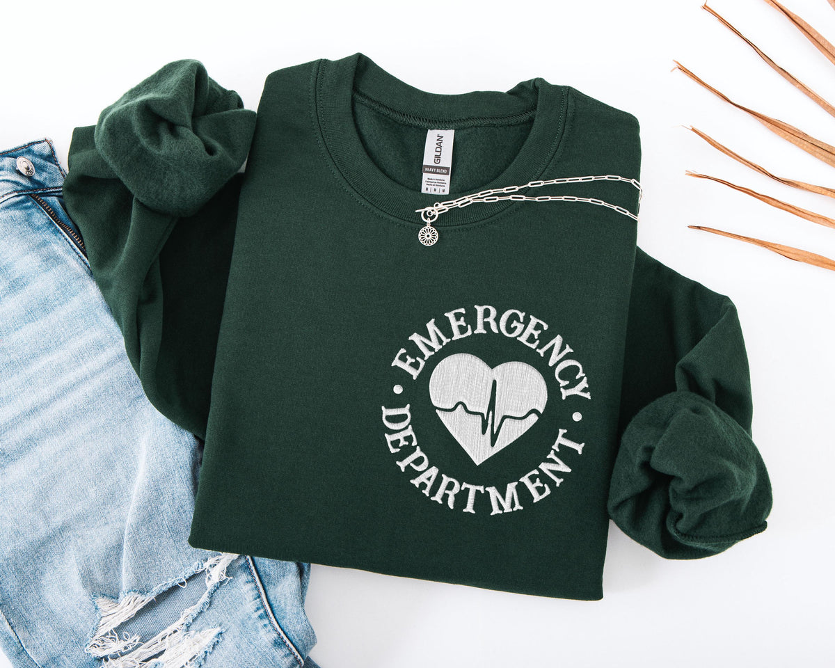 Emergency Department Embroidery Sweatshirt, ER Nurse Embroidered Sweater, ED Nurse Hoodie, ER Squad Sweater Gift, Nursing School Sweater