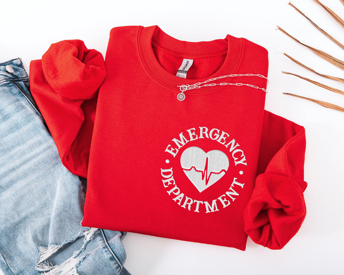Emergency Department Embroidery Sweatshirt, ER Nurse Embroidered Sweater, ED Nurse Hoodie, ER Squad Sweater Gift, Nursing School Sweater