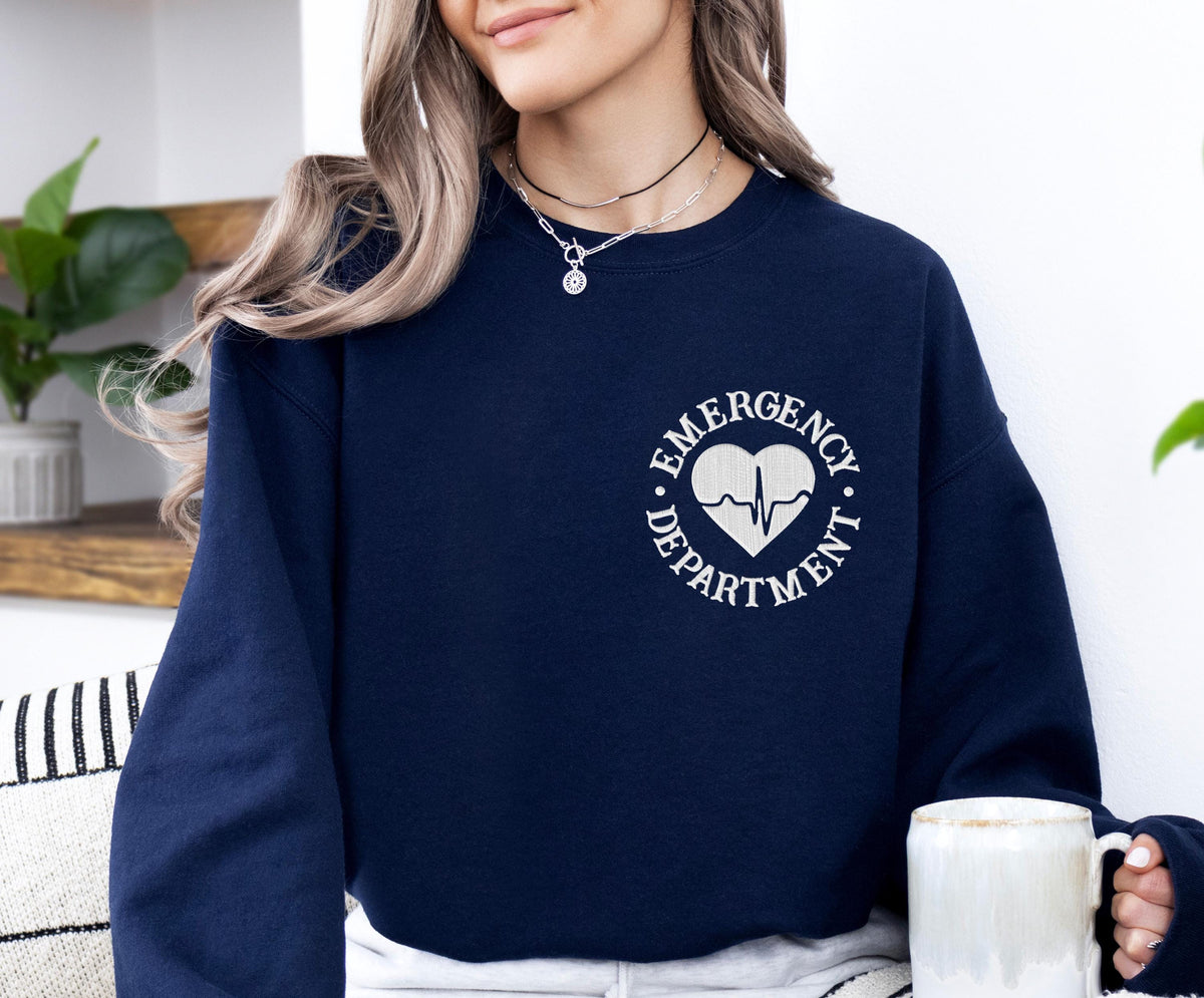 Emergency Department Embroidery Sweatshirt, ER Nurse Embroidered Sweater, ED Nurse Hoodie, ER Squad Sweater Gift, Nursing School Sweater