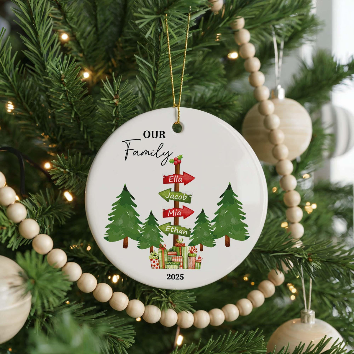 Personalized Family Signpost Ceramic Christmas Ornament