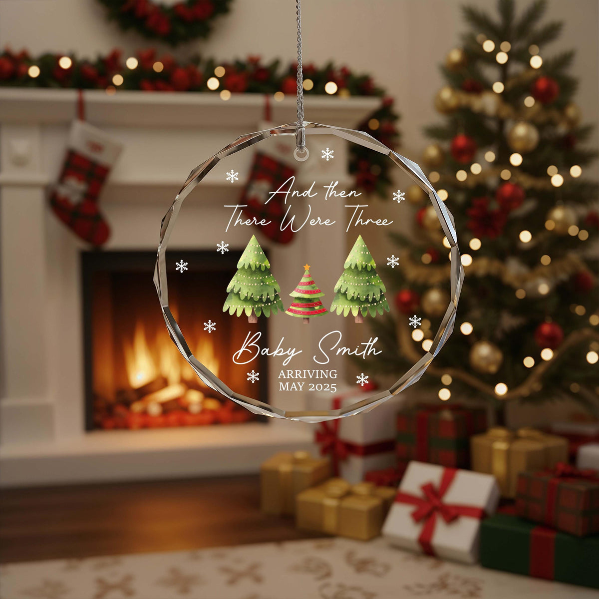 Personalized Crystal Glass Pregnancy Ornament, And Then There Were Three Keepsake
