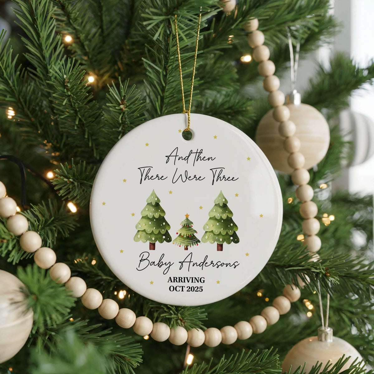 Pregnancy Reveal Ornament, And Then There Were Three, Ceramic Keepsake