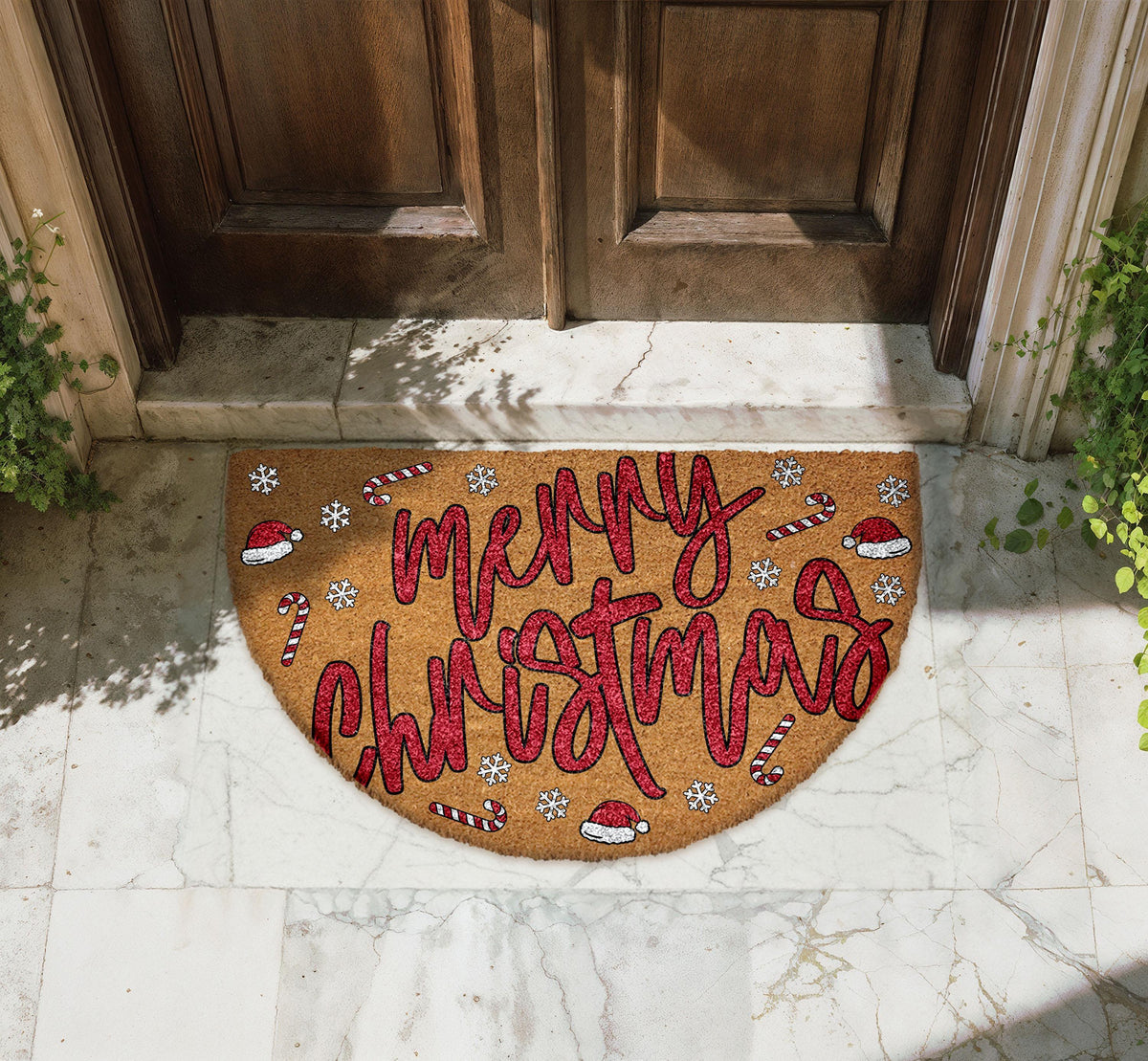 Merry Christmas Santa Vibe Doormat, Santas Hat & Candy Cane Pattern Welcome Mat