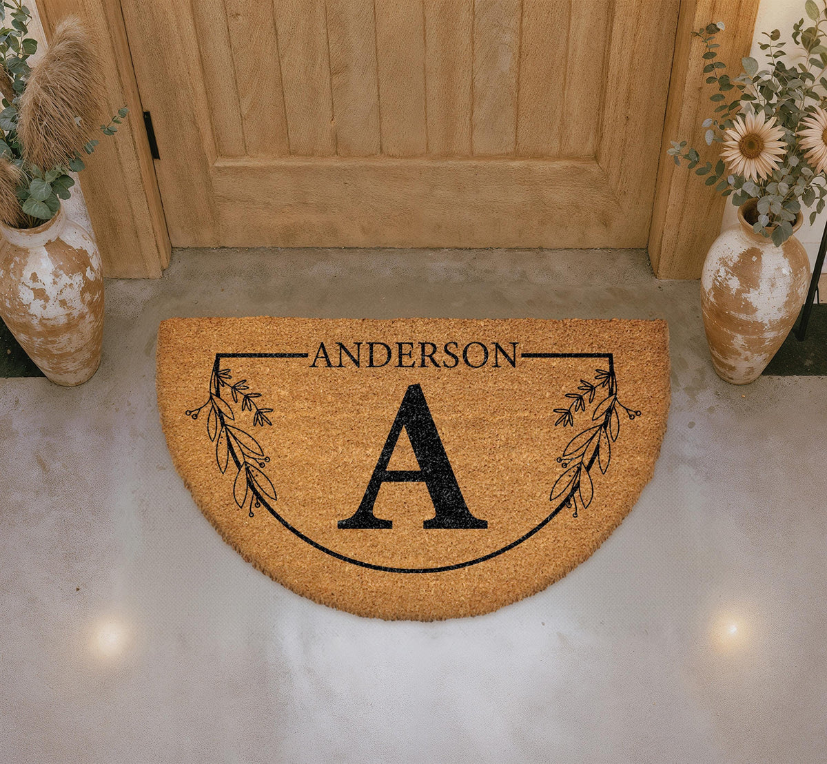 Personalized Monogram Doormat, Custom Family Name Welcome Mat, Natural Coir Home Entryway Rug