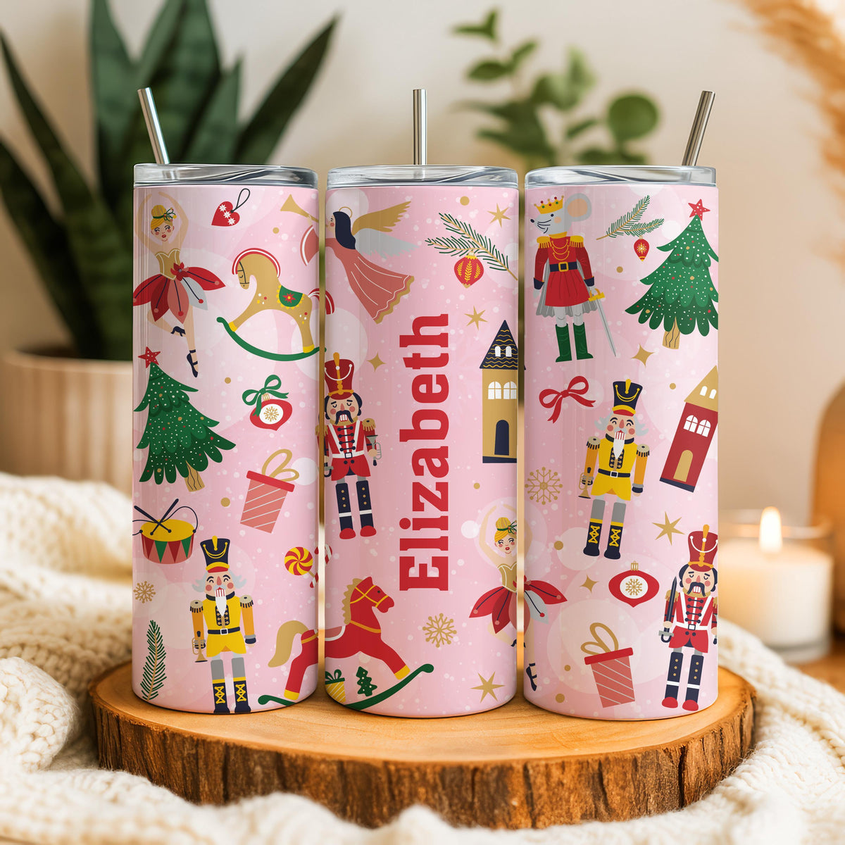 Pink Nutcracker Christmas Tumbler, Ballerinas Mouse King Tumblers with Straw