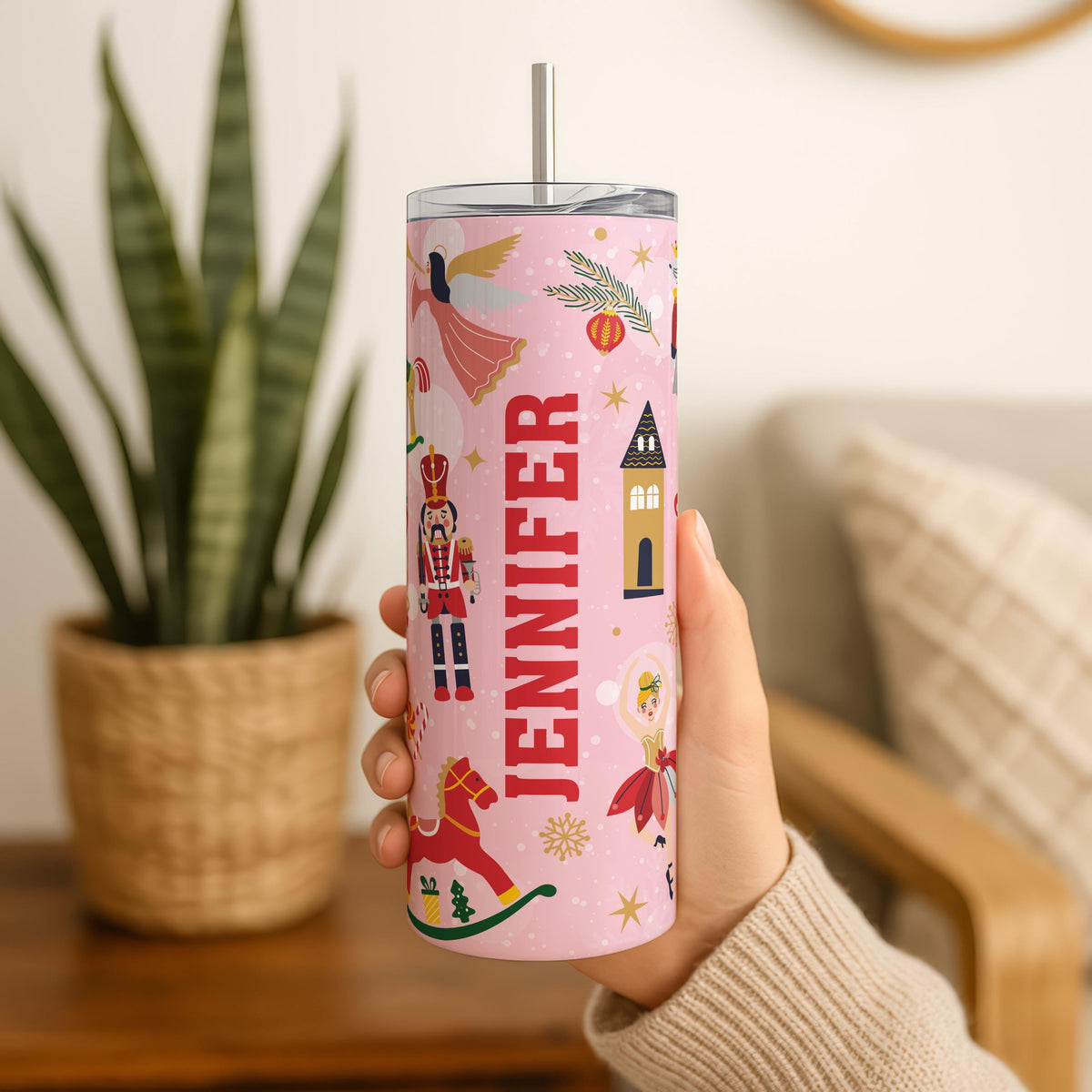 Pink Nutcracker Christmas Tumbler, Ballerinas Mouse King Tumblers with Straw