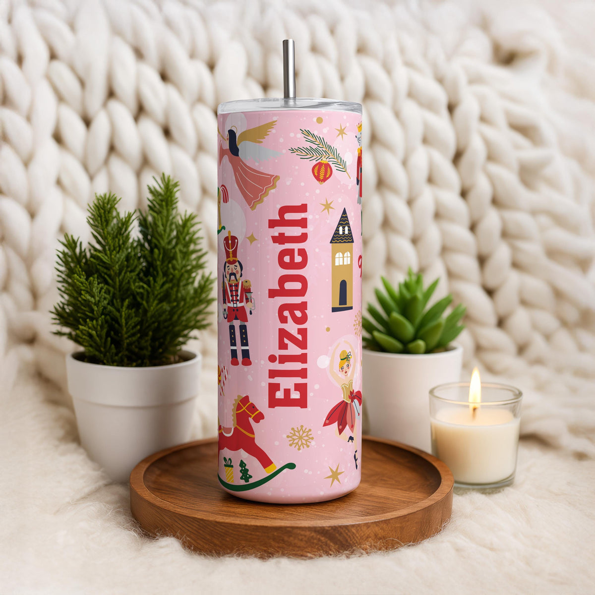 Pink Nutcracker Christmas Tumbler, Ballerinas Mouse King Tumblers with Straw