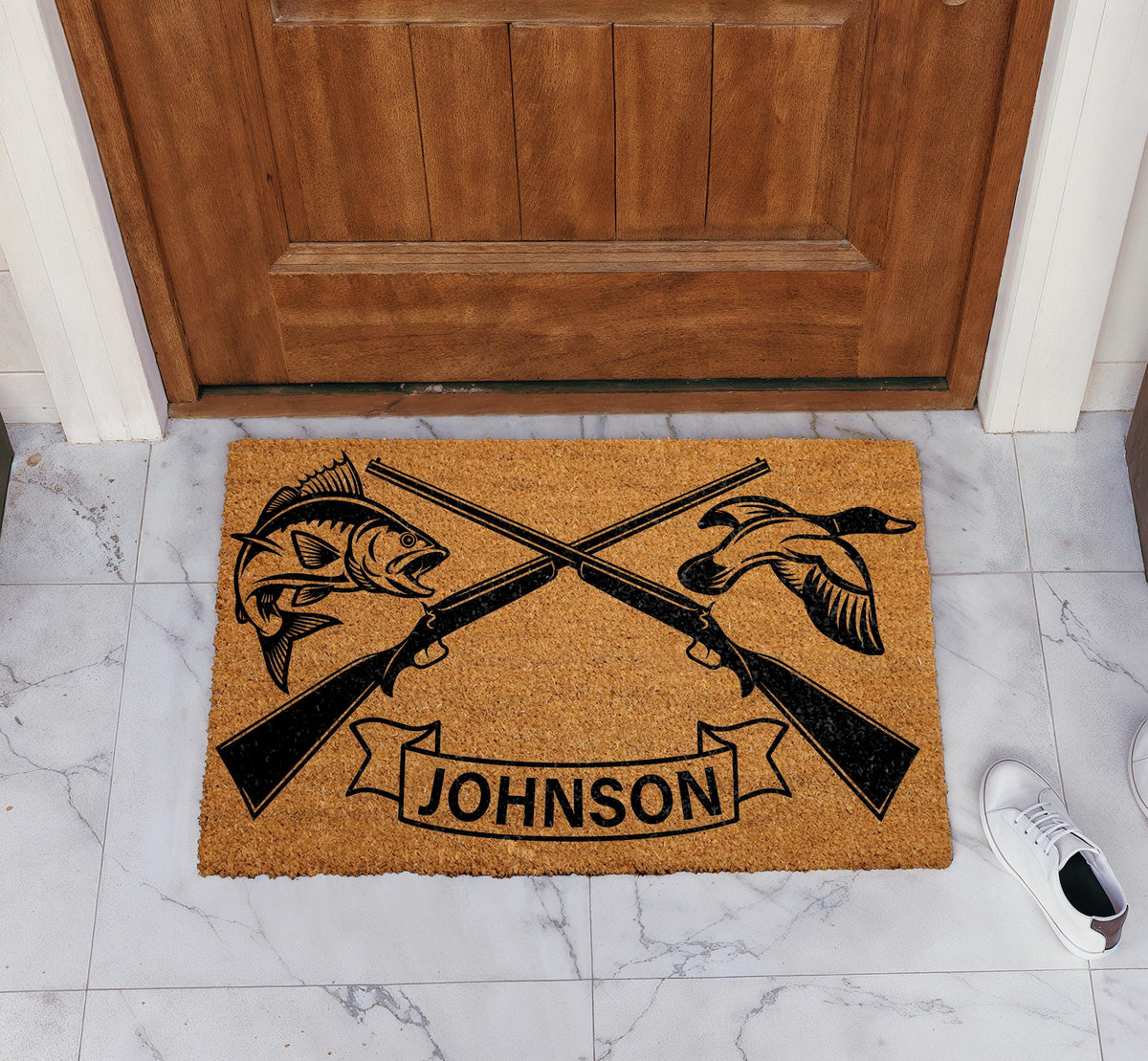 Personalized Fishing and Hunting Doormat, Custom Family Name Welcome Mat