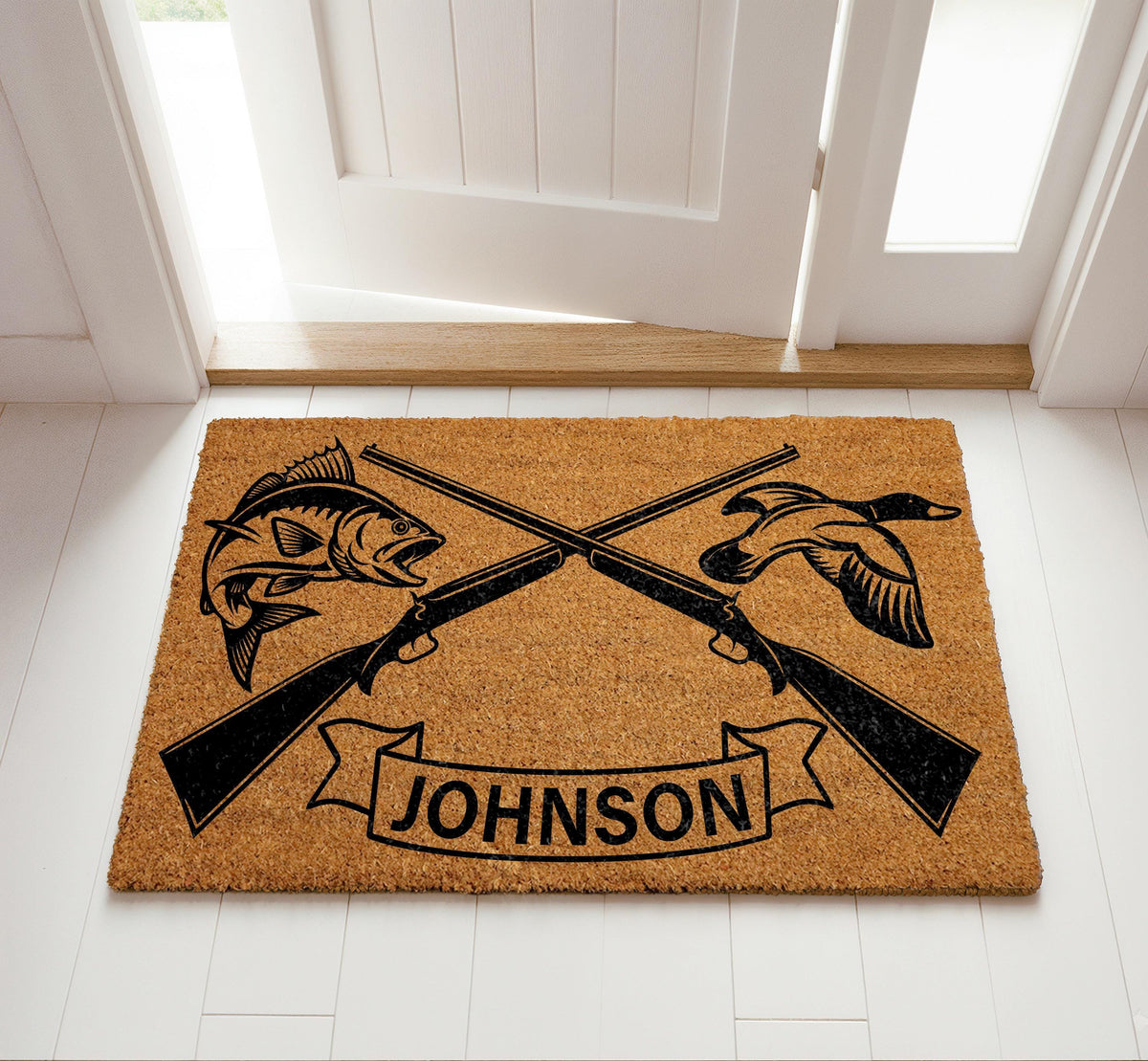 Personalized Fishing and Hunting Doormat, Custom Family Name Welcome Mat