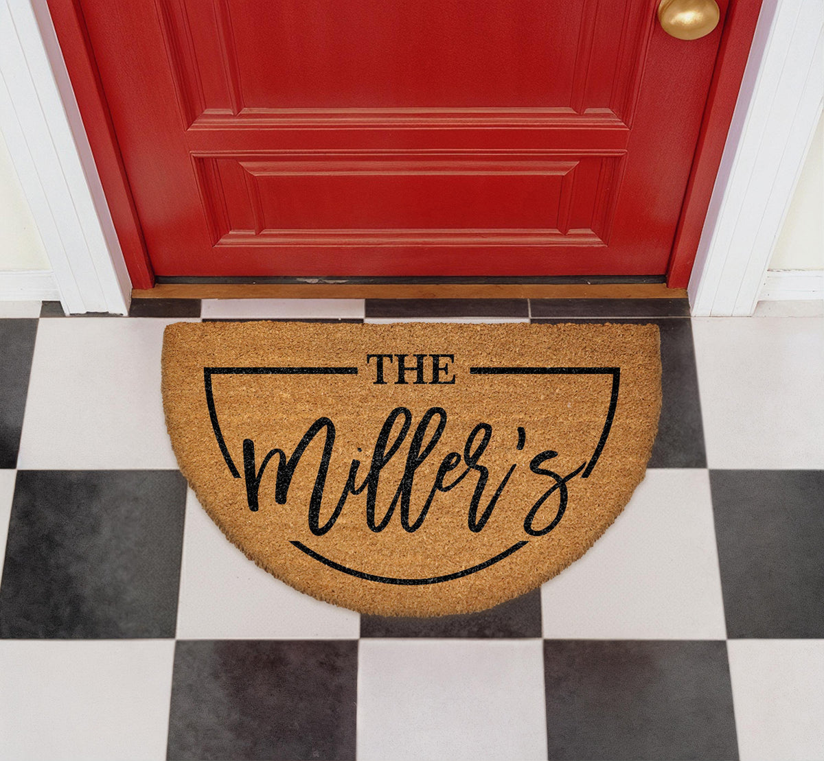 Personalized Family Name Doormat, Natural Coir Welcome Mat, Semi-Circle Housewarming Gift