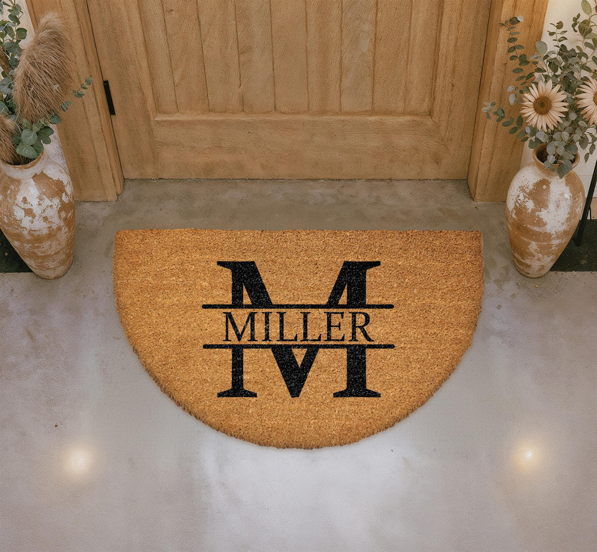Personalized Family Name Doormat, Natural Coir Welcome Mat, Semi-Circle Housewarming Gift