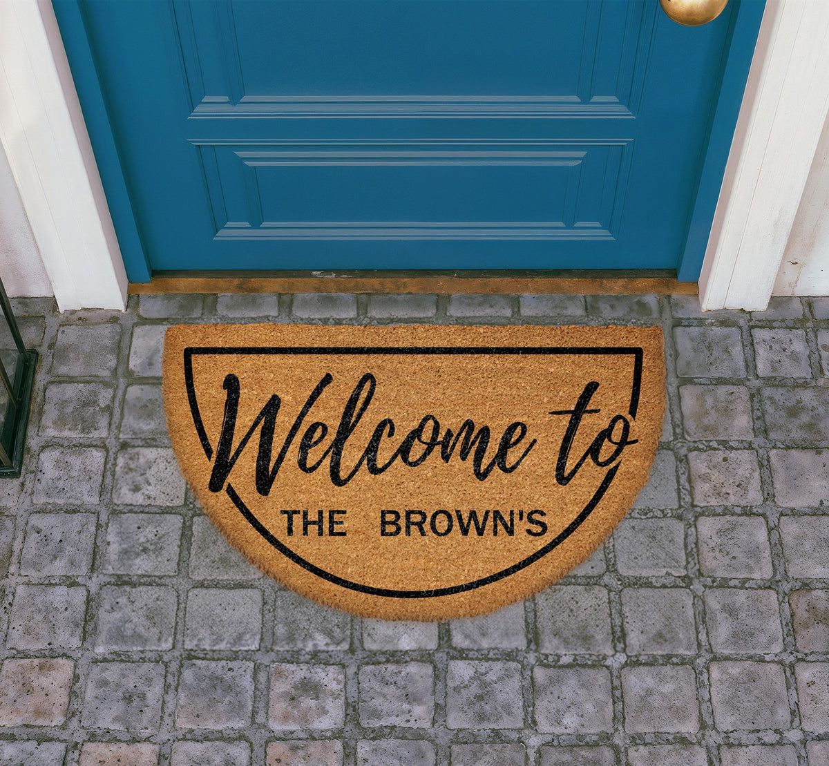 Personalized Family Name Doormat, Natural Coir Welcome Mat, Semi-Circle Housewarming Gift