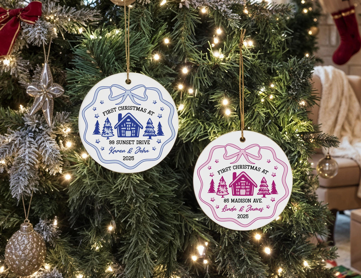 Personalized First Christmas New Home Ceramic Ornament, Couple Keepsake
