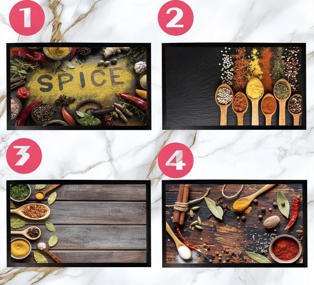 Spice Kitchen Mat, Colorful Chef Herbs Seasonings Decor, Non-Slip Foodie Area Rug